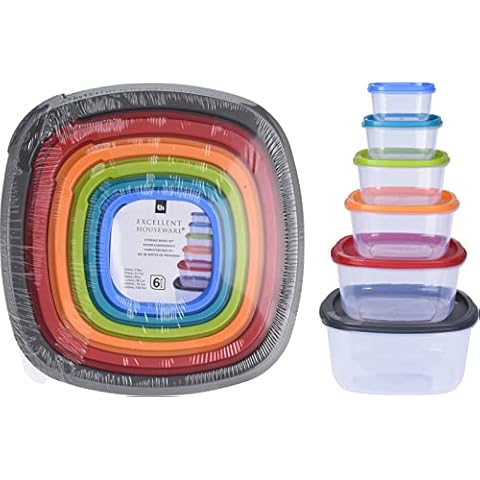OrionMart Set of Food Storage Containers with Leak Proof Colored Lid | BPA Free Plastic Stackable Airtight Rectangular Lunch Boxes - Assorted Sizes Safe for Fridge Freezer Microwave (Set of 6) Cover
