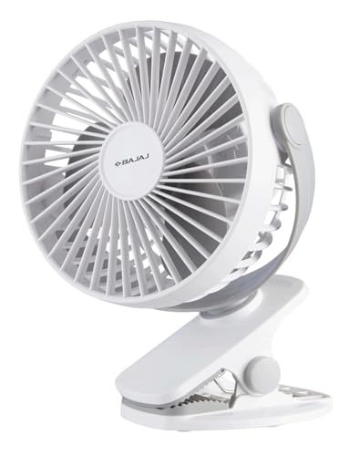 Image of Bajaj Pygmy Mini Fan 110MM | USB Charging | Multi-Clip Function | Rechargeable | 4-Hr Back-up | Silent Operation | Longer Battery Life | Energy Efficient | Portable 【White】