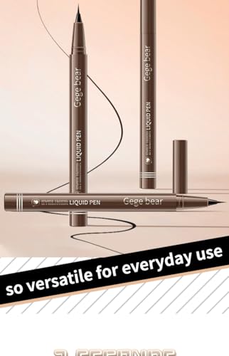 Image of Gege Bear Liquid Eyeliner Pen | Ultra-Fine Tip for Sharp Wing & Cat Eye | Waterproof, Long-Lasting | Smudge-Proof Formula | Slim Brush Tip | 4 Natural Glam Bold Black & Brown Tones Shades | Perfect Eye Makeup for Girls Women (01#Black, 1ml)