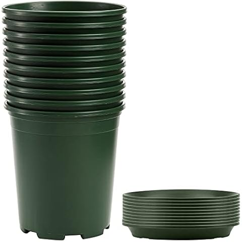 Fasmov 10PCS 1 Gallon Durable Nursery Pot Garden Flower Pots Nursery Plant Container Kit with 10 Pcs Matching Pallets Cover