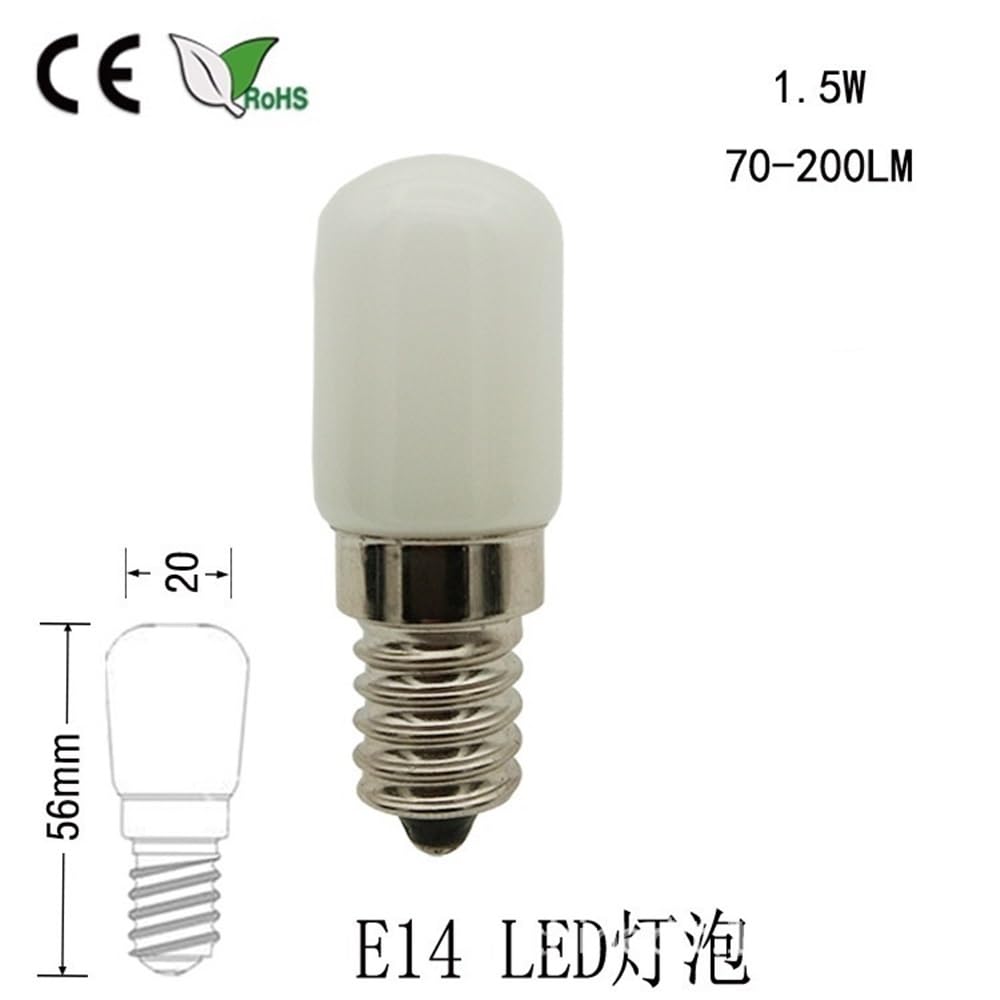 1fortunate lights, Paquete de 50 bombillas LED for frigorífico, CA 220 V, 0,7/1,5/3 W, T20D, E12/E14/E17, cubierta de vidrio lechoso(6500K Cool White,E14 2.5W)