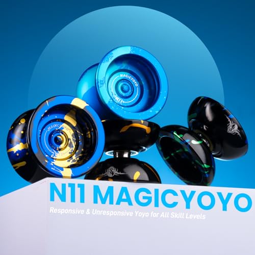 Image of MAGICYOYO N11 Pro Metal Unresponsive Yoyo - Dual Purpose Trick Yo-Yo for Adults & Pros, Advanced Yoyo Ball with String Kit (Blue Splash)