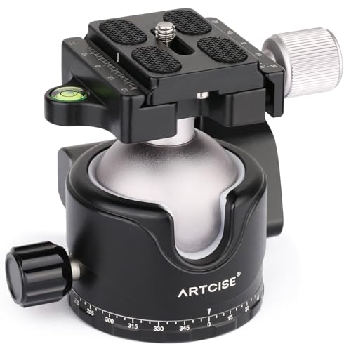 【Riprese orizzontali a 360° e verticali a 135°】: la testa a sfera ha una scanalatura a forma di U per riprese verticali a 135° e il disco con una scala precisa può essere ruotato di 360° orizzontalmente per la fotografia panoramica, con un'ampia gamma di regolazioni dell'angolazione, una composizione più precisa e più opzioni angolari.