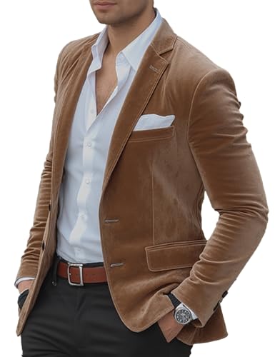 Men's Suede Casual Blazer with Notch Lapel Two-Button Closure for Office Dinner & Year-Round Wear