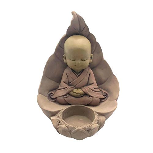 Zen Light CH02 Feng Shui Buddha Statue Candle Holder Tealight Decoration Lucky Charm Gift Idea Zen Height 13 cm Beige and Antique Pink Colour Polyresin
