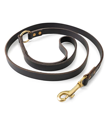 Jack & Russell Guinzaglio per cani in pelle di bufalo, 1,5 m, robusto, in pelle piena/grassa, con moschettone e anelli in ottone, Mila