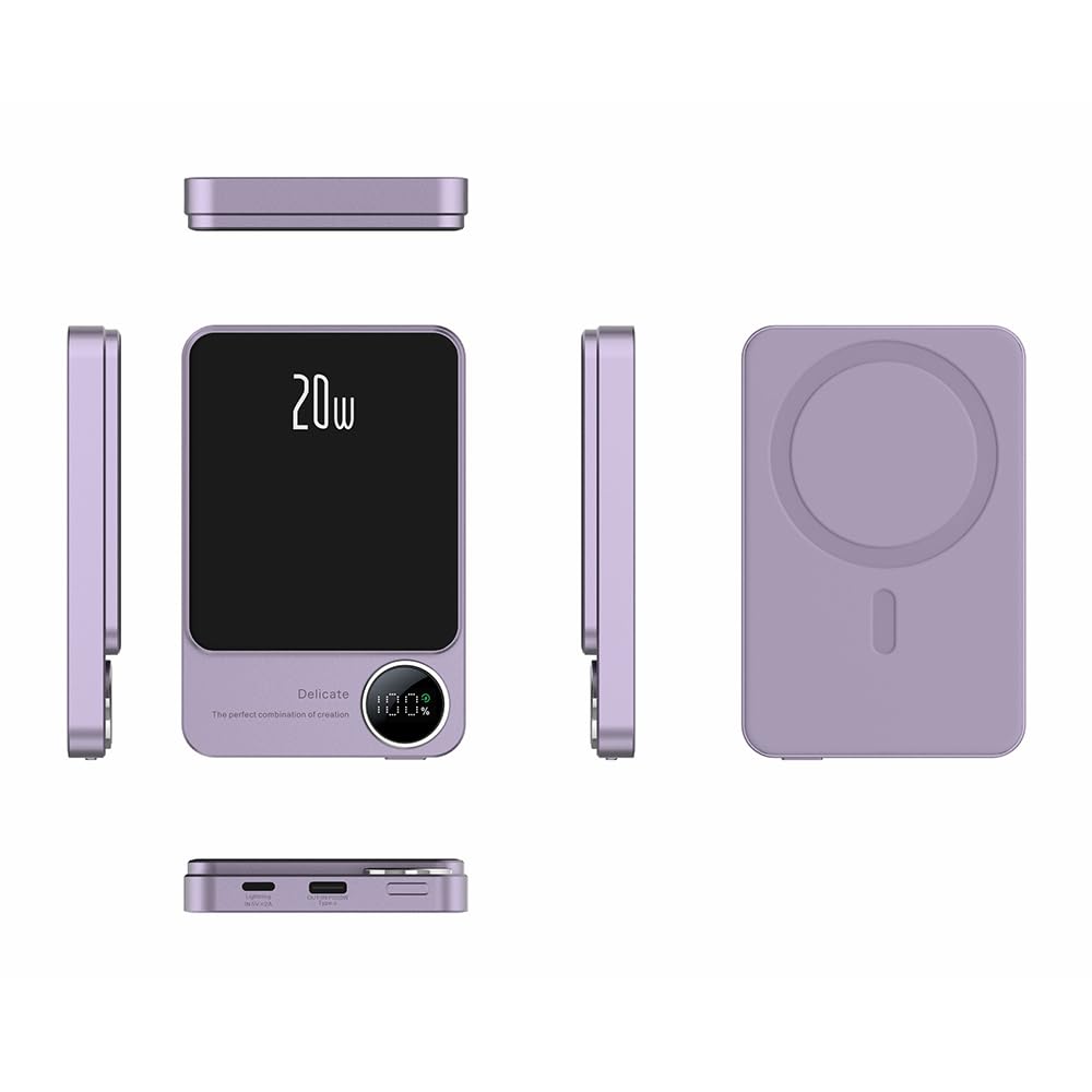 Magnetic Wireless Power Bank Fast Charging Device with LED Display Portable Chargers -Slim External Battery Packs for Smartphone Users (5000mAH [magnetic suction + fast charging])