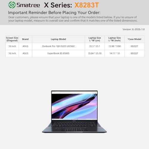 Image of Smatree Hard EVA Protective Case Compatible for 16 inch ASUS Zenbook Pro 16X OLED UX7602, Waterproof and Anti-Shock Laptop Case Bag (X8283T)