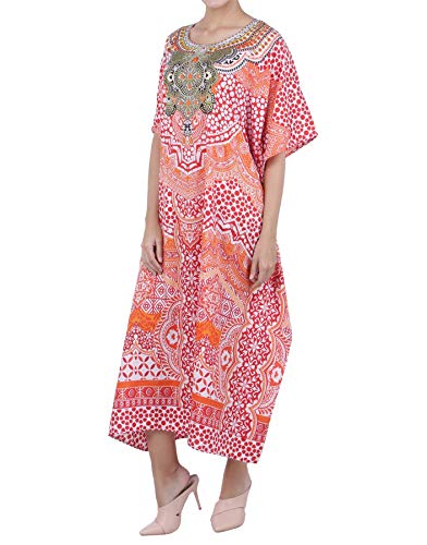 Image of Miss Lavish London Kaftan Dresses for Women Plus Size Long Batwing Sleeve Caftans, V Neck Moo Moo Printed Beach Cover Up Maxi Beach Dress, Bathing Suit Cover-Up Loungewear