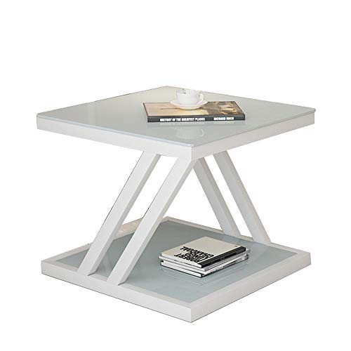 Telephone Table, Nordic Modern Square Side Table Living Room Sofa Coffee Table Telephone Table Bedroom Bedside Table 2-Tier Storage Table(Color:White)