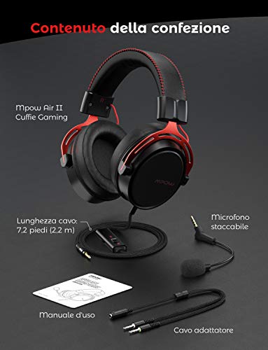 Mpow Air SE Cuffie Gaming 3,5 mm per PS4, PS5,Xbox One, PC, Switch Cuffie over-ear con audio surround con microfono con cancellazione del rumore, Cuffie da gioco