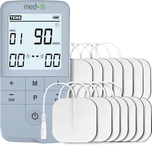 Máquina TENS combinada con estimulador muscular, TENS recargable de doble canal fácil de usar con 32 programas preestablecidos y ajustable manualmente para aliviar el dolor y reeducación muscular