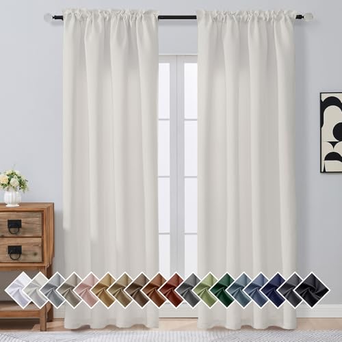 Image of Natural Room Darkening Curtains 90 Inches Long 2 Panels Set, Solid Thermal Insulated Soft Blackout Curtains for Bedroom, Dual Rod Pocket Window Treatments Drapes for Living Room, 2x50Wx90L