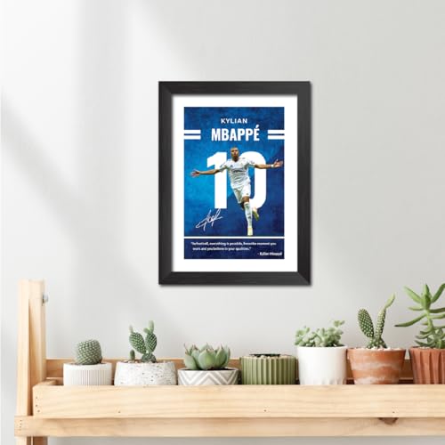 Image of TenorArts Kylian Mbappe Quotes Poster Frame Real Madrid Laminated Photo Framed Painting with Matt Finish Black Textures (12 inches x 9inches)