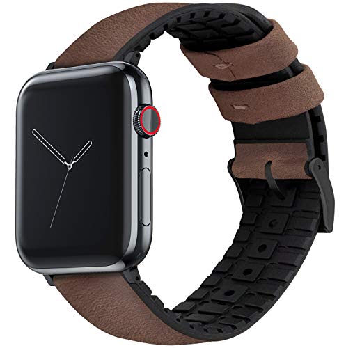 Image of BARTON WATCH BANDS- Black Leather and Rubber Hybrid - Choose Color & Size - Compatible with All Apple Watches (Ultra, SE, 8, 7, 6, 5, 4, 3, 2, 1) - 38mm, 40mm, 41mm, 42mm, 44mm, 45mm, 49mm