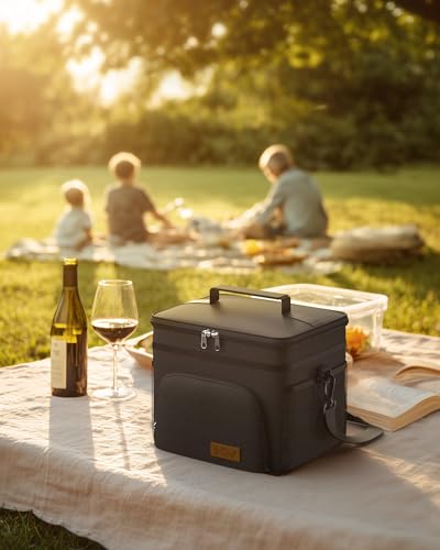 HOTOR Insulated Lunch Box for Men & Women - Leak-Proof Cooler Lunch Bag with 4 Pockets, Adjustable Strap, Ideal for Work, Picnic, Travel - Medium, Black, 10.2"×6.9"×8.5" - 10