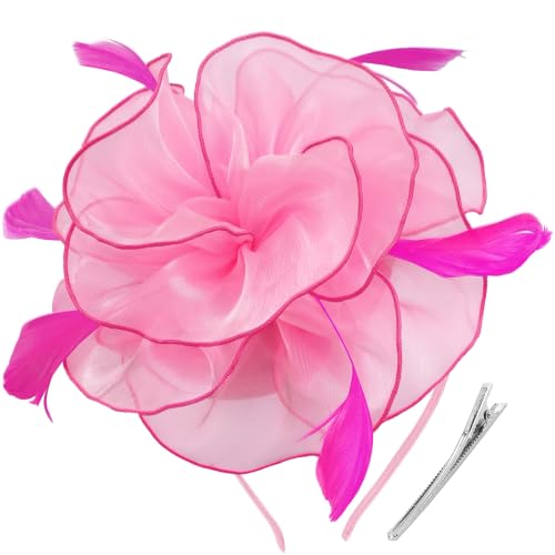 Image of DRESHOW Fascinators Hat Tea Party Headwear Ribbons Feathers on a Headband and a Clip for Women
