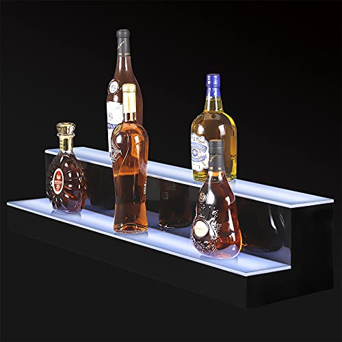 Image of MESAlLUP Acrylic 40 Inch 2 Tier LED Liquor Bottle Display Shelf, Lighted Bar Shelves with APP or Remote Control, Mulit Color Lighting for Home Mini Bars Decor, Restaurants & Party Use