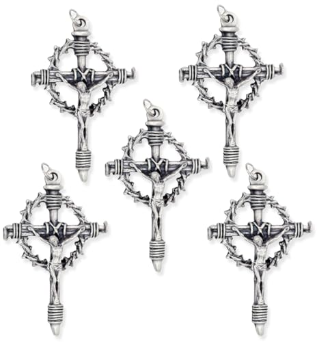 Pack of 5 - Large Jesus Crown of Thorns and Nails Crucifix Rosary Part - 2 1/4