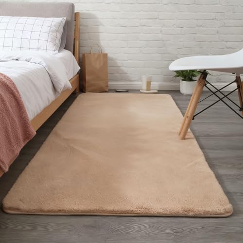 Tapis poil ras 1.5x2.9m antidérapant doux lavable salon chambre chameau