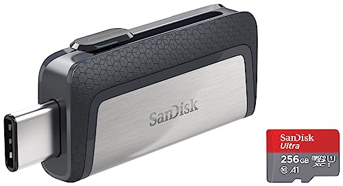 Image of SanDisk Ultra microSDXC UHS-I Card, 256GB, 150MB /s R, 10 Y Warranty, for Smartphones & Ultra 128 GB USB Pen Drive (SDDDC2-128G-G46, Black, Silver)