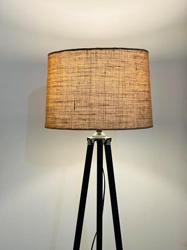 F N Finautica Wooden Italian Wooden Crafter Standard Size Tripod Floor Lamp with Jute Shade, Bulb and Holder, Pack of 1 LED