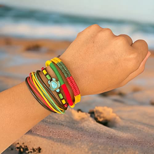 LAVIP Leather Rasta plaided Hippie Braid Bracelet Wax Cord Hemp Handmade Reggae Jamaican Hawaiien Style Adjustable2