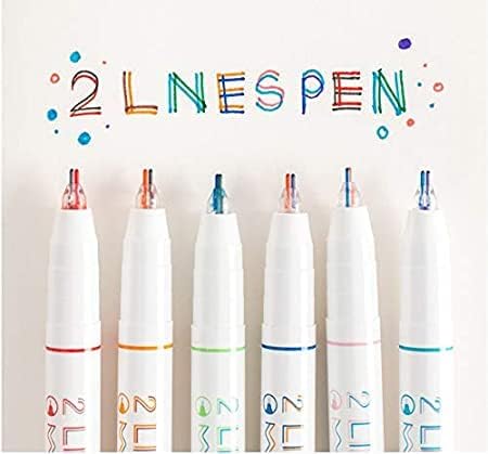 MFH 3-D Two Line Drawing Pens, Draw Two Lines Simultaneously Double Line Markers Journal Pens (Set of 6) School Supply/Birthday Return Gift