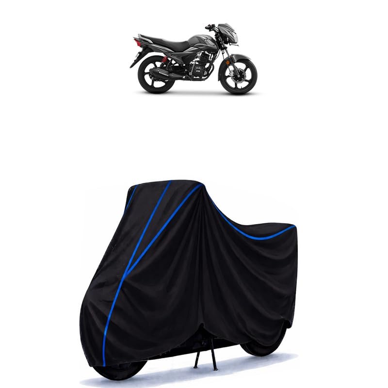 Image of BIR Bike Cover Water Resistant Compatible for Victor BS6 Universal Motorcycle Rain | Heavy Duty UV Protection, Dust, Scratch Indoor Outdoor All Weather with Black Blue Piping Elastic