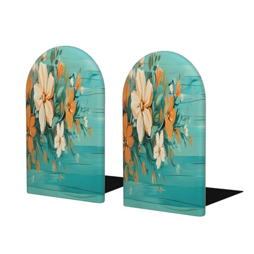 (2 PCS/1 Pairs) Wood Bookends Flower Board Daisy Decorative Wood Bookends for Shelves Kids Room Desk Home Office Book Stoppers for Holiding Books 5x3 Inch