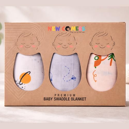 Image of NEW COMERS Cotton Muslin Baby Swaddle Set, Multicolor Printed Muslin Swaddle Wrap for New Born Baby, Soft Pure Cotton Sheet Baby Wrap Set, Baby Product (Swaddle 07)