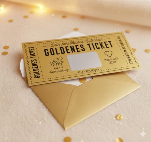 Generisch 2X Goldenes Ticket zum selber ausfüllen - Rubbelkarte zum beschriften - Geschenke für Frauen, Geschenk für Freundin, Geburtstagskarte, Geburtstagsgeschenk, Reisegutschein
