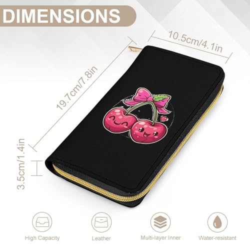 Bow Cherry Print Wristlet Wallets for Men Women Leather Purse Clutch Cute Card Holder2