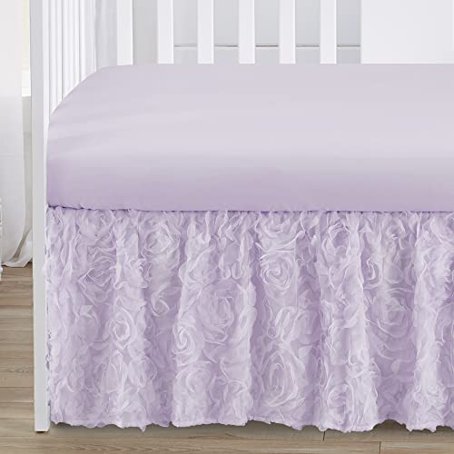 Image of Sweet Jojo Designs 4-Piece Baby Crib Bedding Set (Purple Lavendar Floral Rose) for Girls, Infants /Nursery incl. Blanket, Fitted Sheet, Skirt, Diaper Stacker (Elegant, Princess, Luxury, Ruffle Roses)