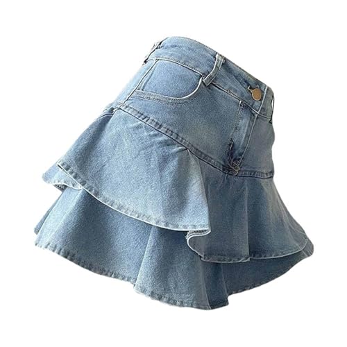 Trending Ruffle Edge Denim Skirt Retro Vintage Women's High Waist Slim Cut Mini Design Fashionable Casual2
