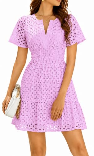 Image of INR Dress for Women Elastic Waist Hollow Out Embroidered A Line Casual Fashion Skirt Beach and Prom Cocktail Party Dresses