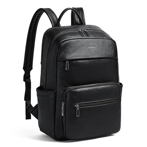 Leather Laptop Backpack for Women 15.6 Inch Laptop Travel Backpack Purse Casual Daypack with Laptop Compartment for College Work Nurse Business Weekender, Black