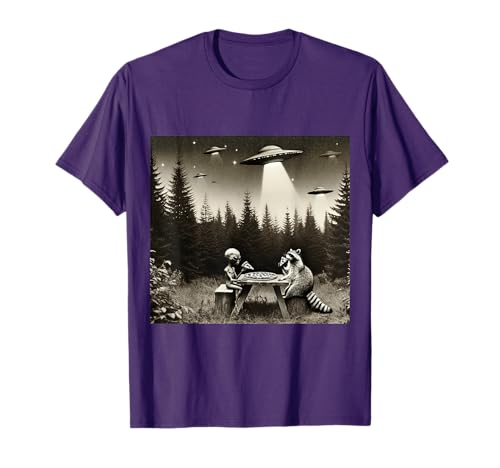 Funny Raccoon With Alien Eating Pizza. Raccoon And UFO...