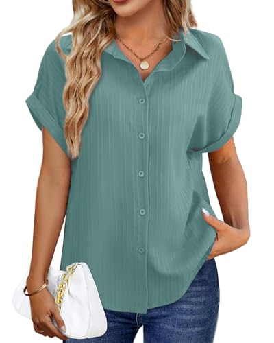Tanmolo Bluse Damen Sommer Shirt Kurzarm Oberteile V-Ausschnitt Sommerbluse...