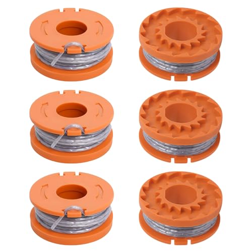 JAMSSOW 6 Pcs Strimmer Spool Compatible with Mac Allister MGTP18Li / Qualcast/Worx/Spear & Jackson Lawnmower 1.65mm 10ft Autofeed WX150 Replacement Spool and Line(6 Spool)