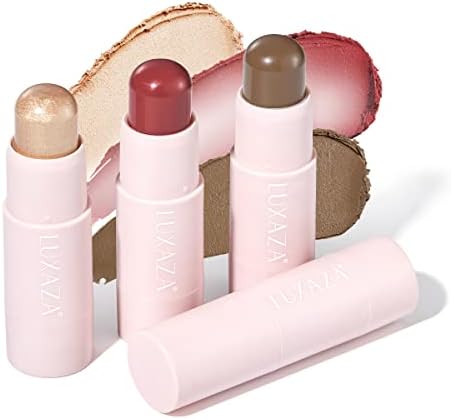 3PCS Cream Blush Highlighter Bronzer Contour Stick, Face Make up Kit Sticks for Girls and Women #HCB3 Medium