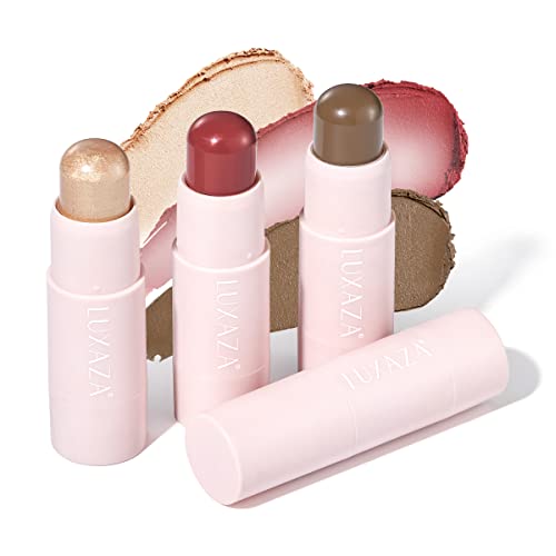 3PCS Cream Blush Highlighter Bronzer Contour Stick, Face Make up Kit Sticks for Girls and Women #HCB3 Medium