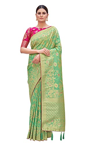 Monjolika Fashion Women's Banarasi Pure Kanjivaram Style Silk Saree With Blouse Piece for Wedding (3...