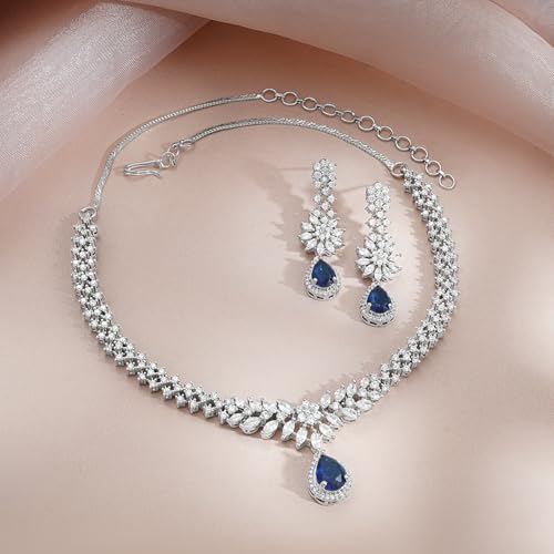 Image of Rubans American Diamond Zirconia Necklace Set Stylish Jewellery Gift for Women & Girls