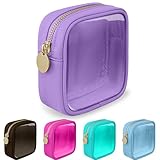 Mini Clear Travel Makeup Organizer Bag for Purse, Small Cute Makeup Bag Preppy Cosmetic Zipper Pouch Purse, Transparent PVC & Nylon Travel Coin Pouch Sanitary Napkin Storage Bag for Women Girl(Purple)