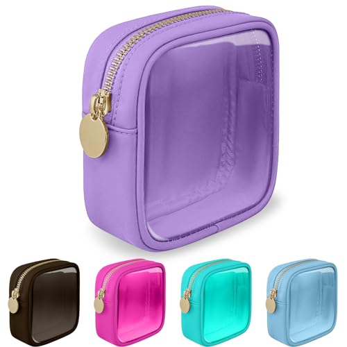 izuzta Nylon Small Mini Makeup Bag Purse Cute Preppy Cosmetic Zipper Pouch, Purple, Mini