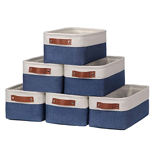 Image of HNZIGE Small Baskets for Storage(6 Pack) Fabric Storage Baskets for Shelves, Foldable Storage Basket for Organizing Closets, Nursery, Baskets for Gifts Empty (White&Blue, 11.8" x 7.8" x 5.1")