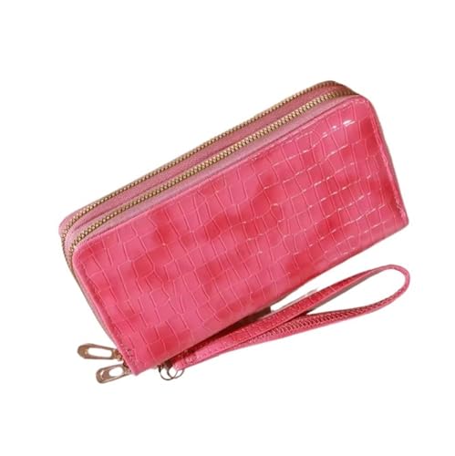 wallet Chic Vintage Double Layer Clutch Wallet - Retro Zipper Coin Purse & Wristlet - Fashionable Womens Accessory With Secure Storage Portable(Deep Pink)