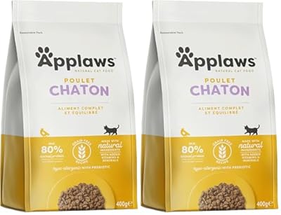 Applaws Alimento Seco para Gatitos Completo y sin Cereales de Pollo - 400g Bolsa Resellable Paquete de 2