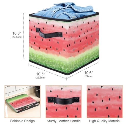 Boîte de rangement cube pastèque en tissu pliable avec poignées - 4
